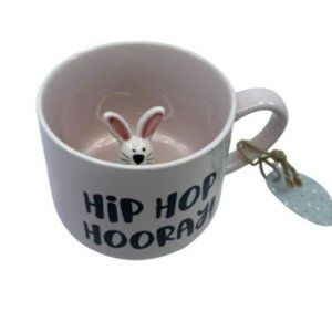 Whimsical Cupboard Hip Hop Hooray Bunny Peek a Boo 3D Mug White Pink NWT Easter